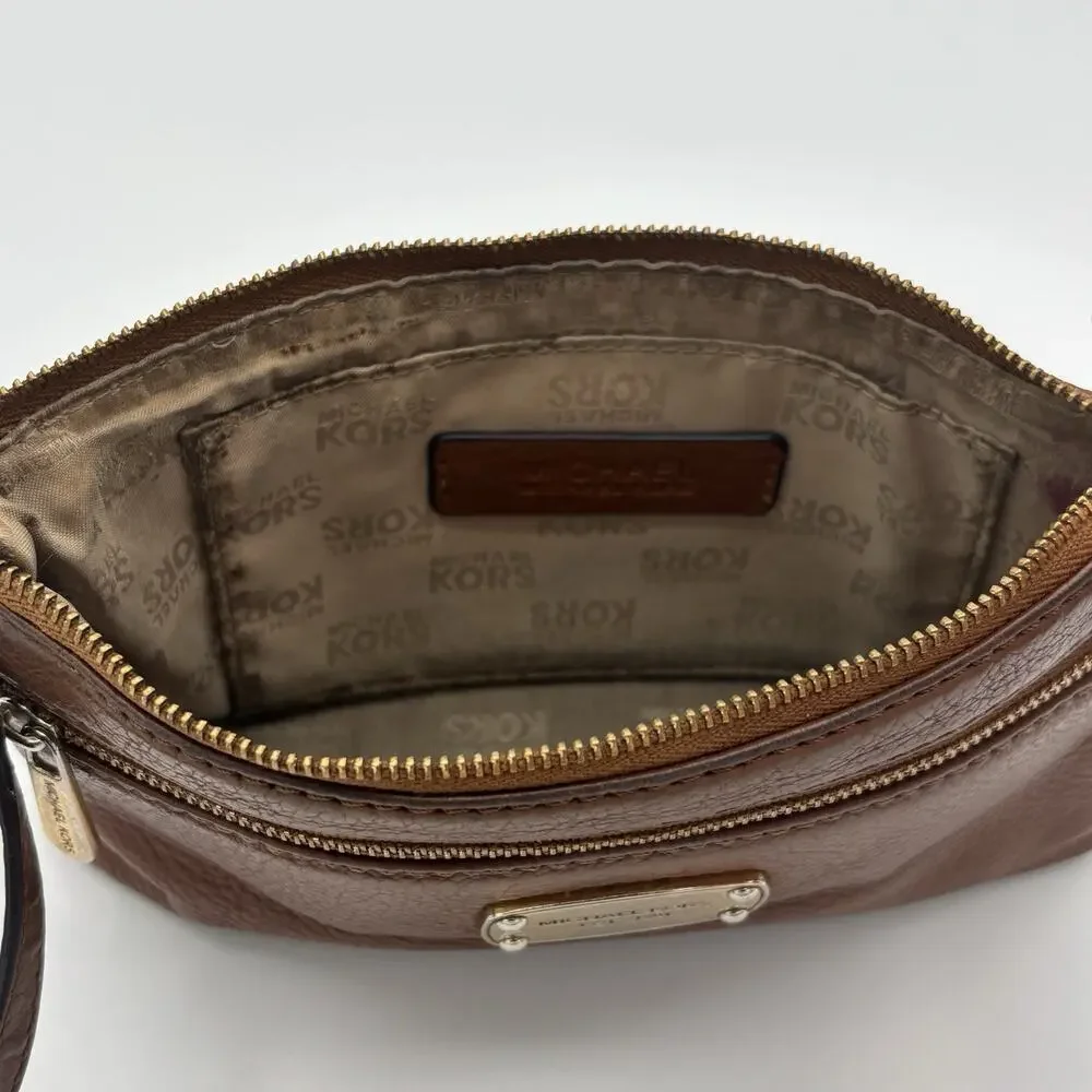 Michael Kors Jet Set Large Pebbled Leather Wristlet w/ Gold Tone Hardware